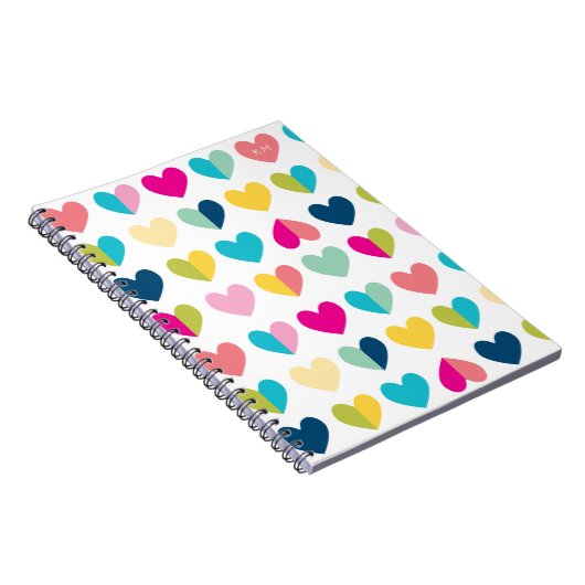HEARTS Muster bunt moderne Regenbogeninitialen Notizblock (Rechte Seite)