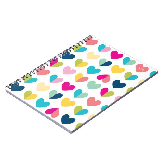 HEARTS Muster bunt moderne Regenbogeninitialen Notizblock (Linke Seite)