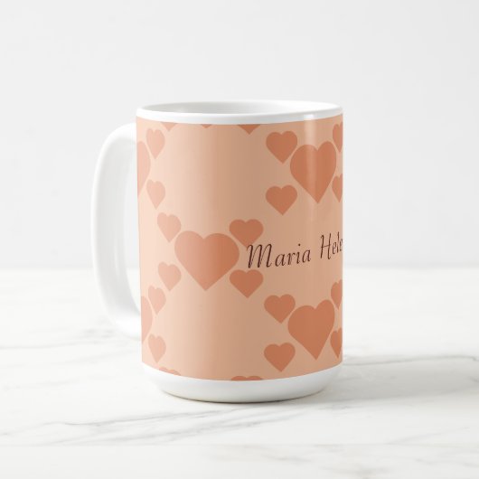 Hearts Peach Fuzz Individuelle Name oder Text Kaffeetasse (Vorderseite Links)