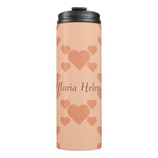 Hearts Peach Fuzz Individuelle Name oder Text Thermosbecher (Vorderseite)