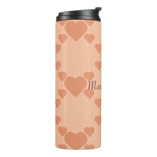 Hearts Peach Fuzz Individuelle Name oder Text Thermosbecher (Nach links gedreht)