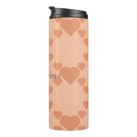 Hearts Peach Fuzz Individuelle Name oder Text Thermosbecher (Nach rechts gedreht)