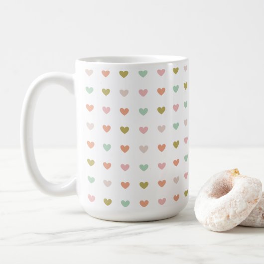 Hearts Polka Pattern, 15oz Kaffeetasse (Mit Donut)