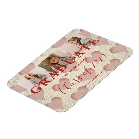 Hearts Pre-K Abschluss 3 Fotos Textile Textur Magnet (Linke Seite)