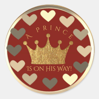 Hearts Red Gold Crown Prince Baby Shower Gevor Runder Aufkleber