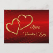 Hearts Red Gold Valentine Feiertagspostkarte (Vorderseite)