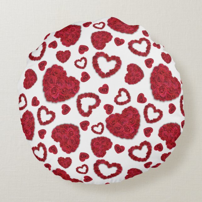 Hearts Red Roses Pattern Minimalist Rundes Kissen (Rückseite)