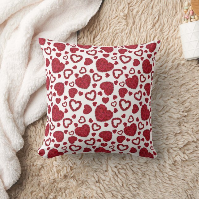 Hearts Red Roses Pattern Minimalist Valentine's Kissen (Decke)