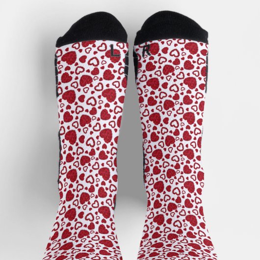 Hearts Red Roses Pattern Minimalist Valentine's Socken (Oben)