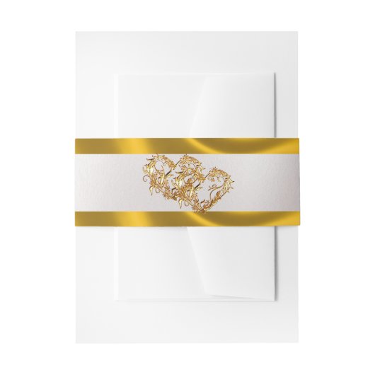 Hearts & Ribbon - White/Gold Einladungsbanderole (Vorderseite Beispiel)
