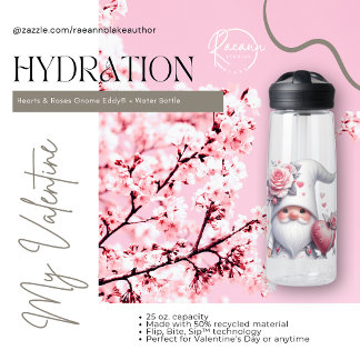 Hearts & Roses Gnome Eddy® + Wasserflasche Trinkflasche