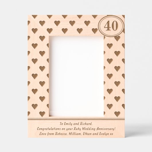 Hearts Ruby Wedding Anniversary 40. Custom Text Geätzte Rahmen (Vorderseite)