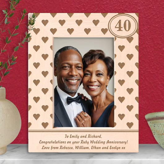 Hearts Ruby Wedding Anniversary 40. Custom Text Geätzte Rahmen