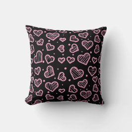 Hearts Seamless Pattern on Black Background Kissen