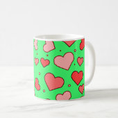 Hearts Seamless Pattern on Green Background  Kaffeetasse (VorderseiteRechts)