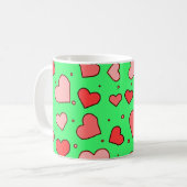 Hearts Seamless Pattern on Green Background  Kaffeetasse (Vorderseite Links)
