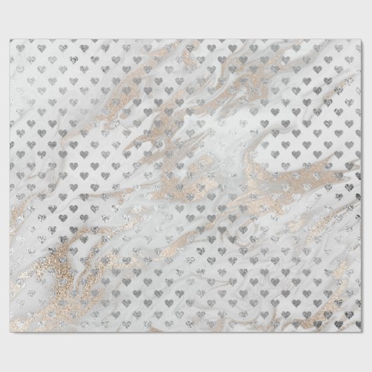 Hearts Silver Glam Pearly Ivory White Marble Glam Geschenkpapier (Flach)