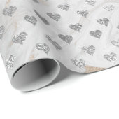 Hearts Silver Glam Pearly Ivory White Marble Glam Geschenkpapier (Rolleneckpunkt)