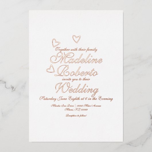 Hearts Skript Hochfahren gepresst Folieneinladung (Vorderseite)