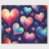 Hearts Stars Valentine Galaxy Geschenkpapier (Flach)