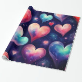 Hearts Stars Valentine Galaxy Geschenkpapier (Ungerollt)