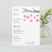 Hearts Tree Branch Birthday Einladung (Stehend Vorderseite)