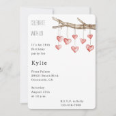 Hearts Tree Branch Birthday Einladung (Vorderseite)