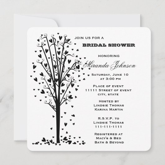 Hearts Tree Brautparty Einladung (Vorderseite)