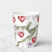 Hearts Trees Red Purple Bows Christmas Pappbecher (Rückseite)