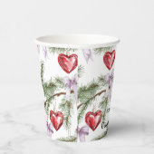 Hearts Trees Red Purple Bows Christmas Pappbecher (Rechts)