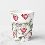 Hearts Trees Red Purple Bows Christmas Pappbecher (Vorderseite)