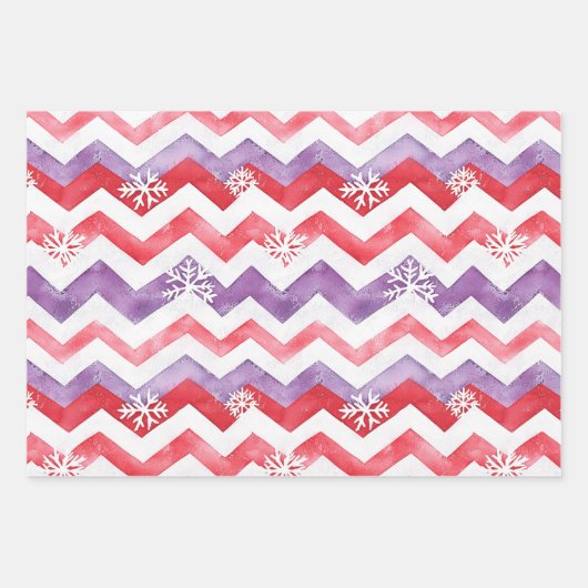 Hearts Trees Snowflakes Red Purple Christmas Geschenkpapier Set (Vorderseite 3)