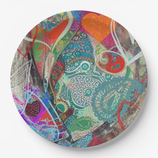 Hearts und Paisley Pappteller (Vorderseite)