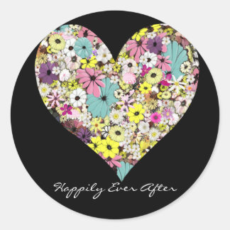 Hearts und wilde Blume Hochzeit glücklich für imme Runder Aufkleber
