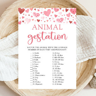 Hearts Valentine Baby Shower Animal Gestation Game Einladung