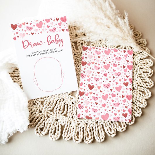Hearts Valentine Baby Shower Zeichne das Baby Game Einladung