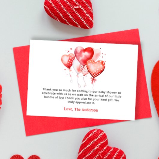 Hearts Valentine Sweetheart Baby Shower Thank You Karte