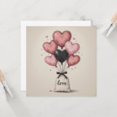 Hearts Valentine's Balloons Karte (Vorderseite/Rückseite Beispiel)