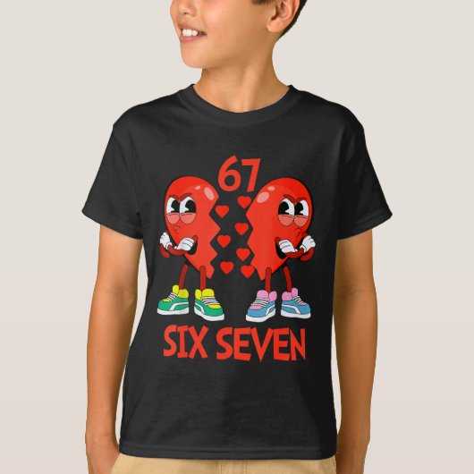 Hearts Valentines Funny Six Seven 6 7 Meme Gen Alp T-Shirt (Vorderseite)