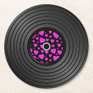 Hearts Vinyl Record Runder Pappuntersetzer
