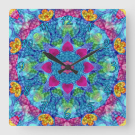 Hearts Violet & Blue  Vintage Fractal Kaleidoscope Quadratische Wanduhr
