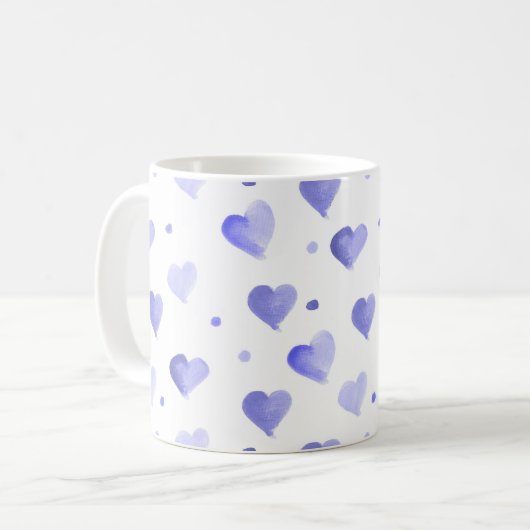 Hearts Watercolor Blue Pattern Kaffeetasse (Vorderseite Links)