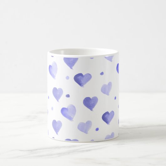 Hearts Watercolor Blue Pattern Kaffeetasse (Mittel)