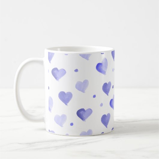Hearts Watercolor Blue Pattern Kaffeetasse (Links)