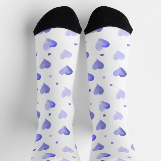 Hearts Watercolor Blue Pattern Socken (Oben)