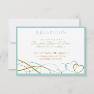 Hearts Wedding Reception Cards - Türkis & Gold Einladung