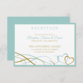 Hearts Wedding Reception Cards - Türkis & Gold Einladung (Vorne/Hinten)