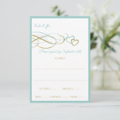 Hearts Wedding Response Cards (Türkis & Gold) RSVP Karte (Stehend Vorderseite)