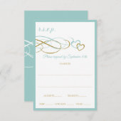 Hearts Wedding Response Cards (Türkis & Gold) RSVP Karte (Vorne/Hinten)