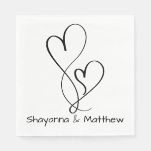 Hearts Wedding Verlobung Brautparty Black Serviette
